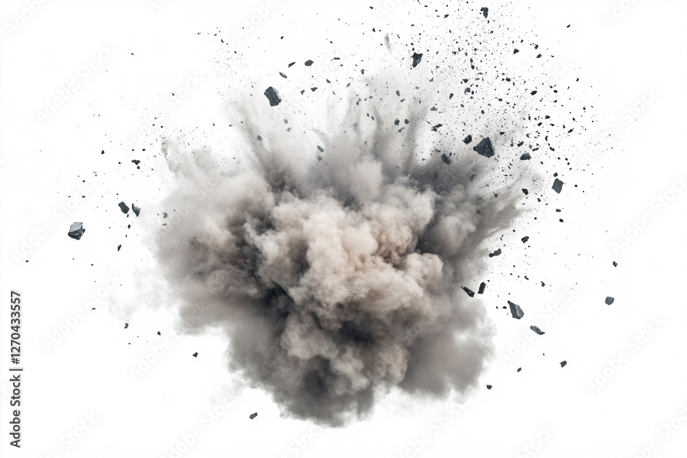 dust explosion cloud and debris isolated on white background dust explosion cloud and debris isolated on white background