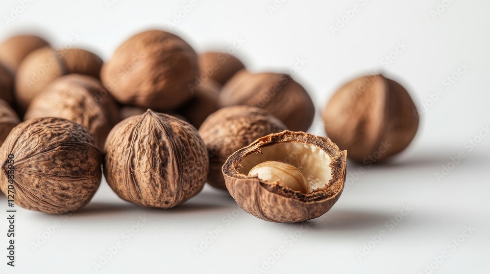 Candlenuts against a white background, herbs photography. Candlenuts against a white background, herbs photography.