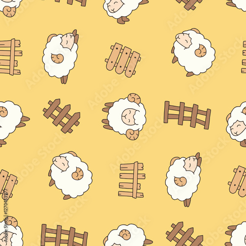 Vector Seamless Pattern of Sheep Animal Fence Background for Fashion Wrapping Print Fabric Surface