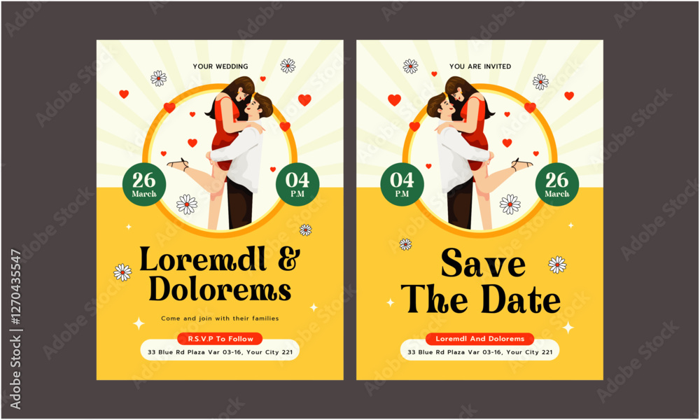 Obraz premium Wedding Invitation Template. Beautiful wedding invitation template. Simple and elegant wedding card template 
