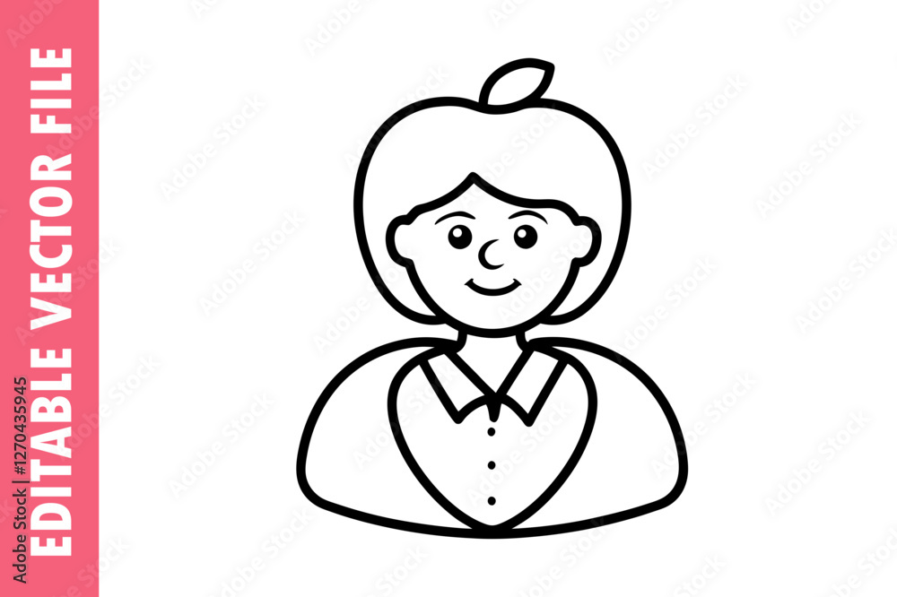 Creative Teacher Caricature with Apple Head, Black and White Cartoon vector design Creative Teacher Caricature with Apple Head, Black and White Cartoon vector design
