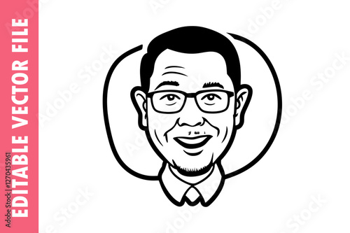 teacher Vector Cartoon Portrait, Smiling Man with Glasses, High-Quality Avatar & Caricature Illustration