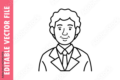 Professional Male Teacher in Suit | Black and White Line Art  vector design