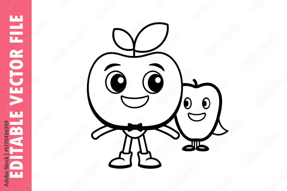 Cute Smiling teacher Apple line art Cartoon vector design Cute Smiling teacher Apple line art Cartoon vector design