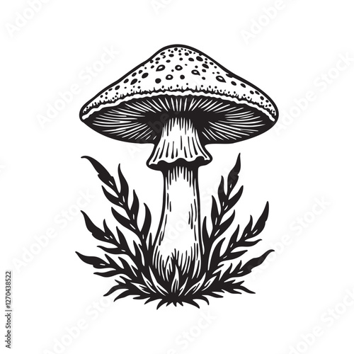 Mushroom Silhouette and Fungi Vector Illustration