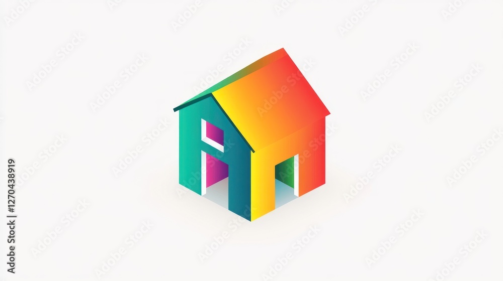 Colorful isometric house icon; real estate, home, property, symbol, design Colorful isometric house icon; real estate, home, property, symbol, design