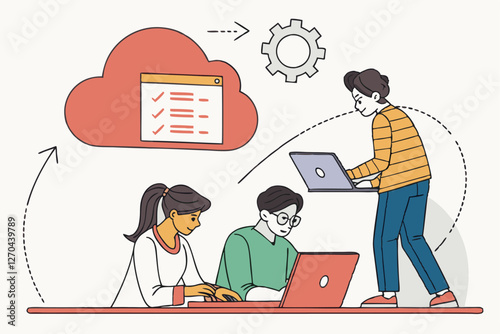 People concept. Set of vector illustration Software development, coding team, programming frontend backend framework, debugging algorithm, testing or deployment concept.