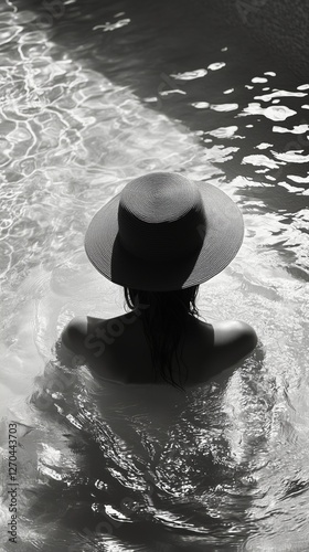 Relaxing in a serene pool under the warm sun surrounded by trees