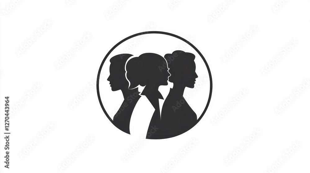 Three women profiles, circle, teamwork, collaboration, website icon Three women profiles, circle, teamwork, collaboration, website icon