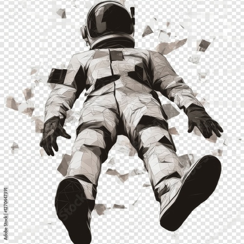 Low-poly Astronaut Floating in Space, Abstract Spaceman Illustration photo