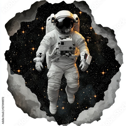 Astronaut Emerging from a Hole in Space A 3D-Style Illustration photo