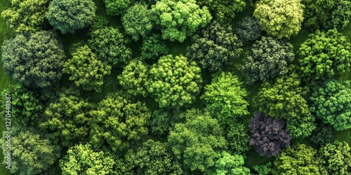 Aerial view of a vibrant forest filled with diverse tree species. Different shades of green create a rich tapestry of texture and color, reflecting the beauty of nature photo
