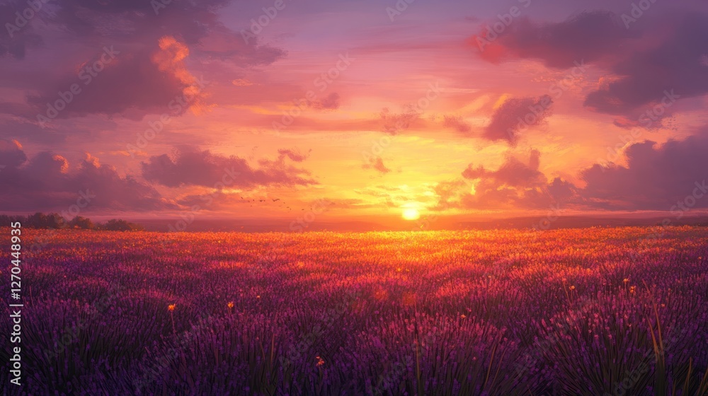 Lavender Dreams, A Field Bathed in the Warm Glow of the Setting Sun Lavender Dreams, A Field Bathed in the Warm Glow of the Setting Sun