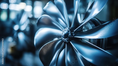 Factory Turbine Fan Blade Closeup, Industrial Manufacturing