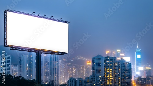 Wallpaper Mural Blank Billboard in Sleek Urban City Backdrop with Vibrant Lights and Skyscrapers Torontodigital.ca