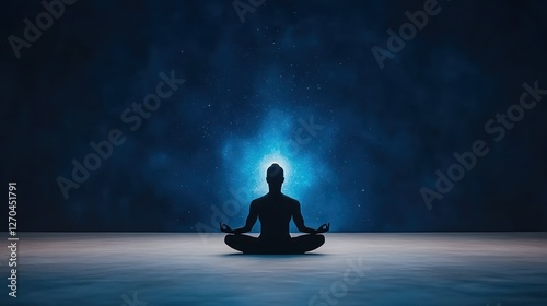 Man in Yoga Lotus Pose Connected to Space Digital Illustration