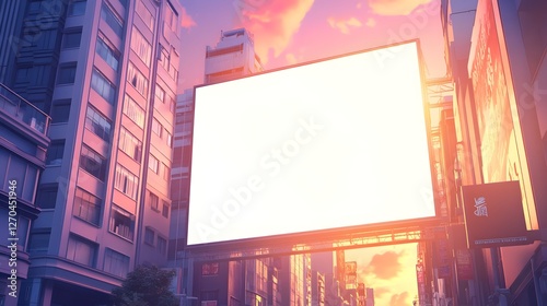 Dramatic Cityscape with Sleek Modern Architecture and Empty Billboard for Advertising