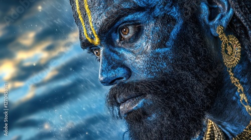 Epic Mahabharata Scene with Mythical Gods in the Sky