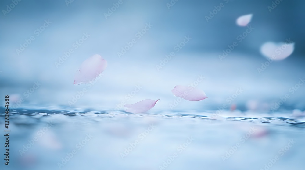 Fototapeta premium Delicate Pink Petals Falling on Calm Water