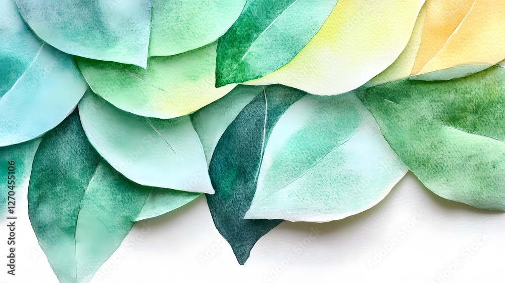 Obraz premium Layered Watercolor Leaves Creating Depth on Rough Textured Nature Composition