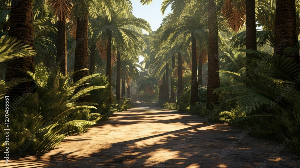 Fototapeta premium pathway queen palm tree