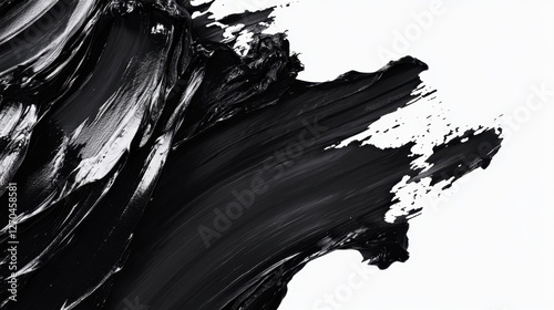 Abstract Black Brush Stroke on White Background for Artistic Design