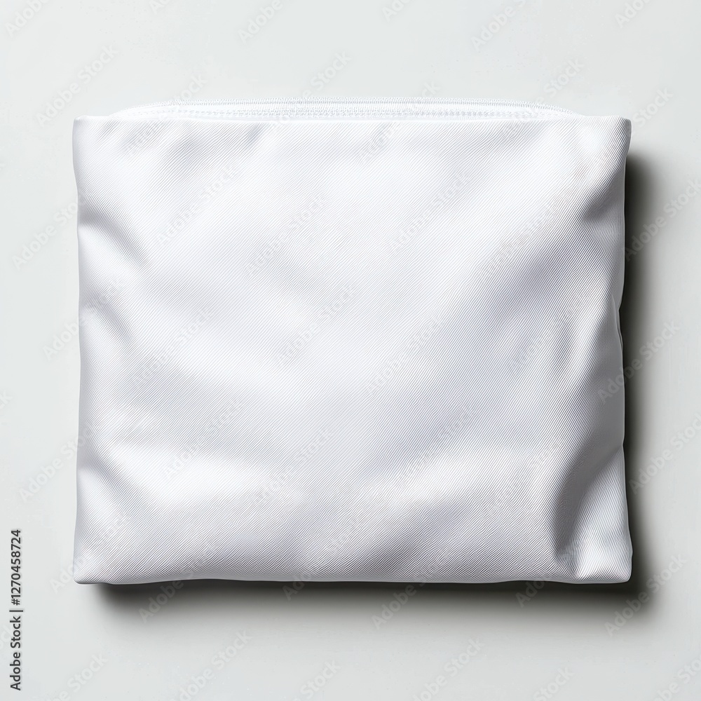 Custom packaging branding concept. Clean and Simple White Fabric Pouch for Storage and Organization Purposes in Minimalistic Style Custom packaging branding concept. Clean and Simple White Fabric Pouch for Storage and Organization Purposes in Minimalistic Style