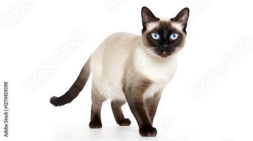 blue cat walking white background photo