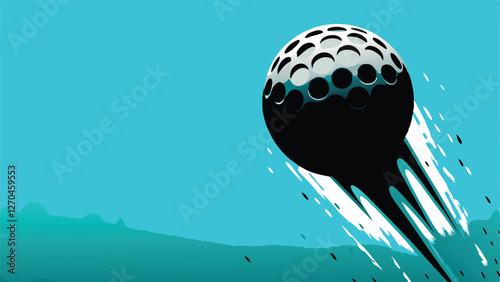 A dramatic close-up of a golf ball in mid-flight, blurred motion showing speed and power, shallow depth of field.