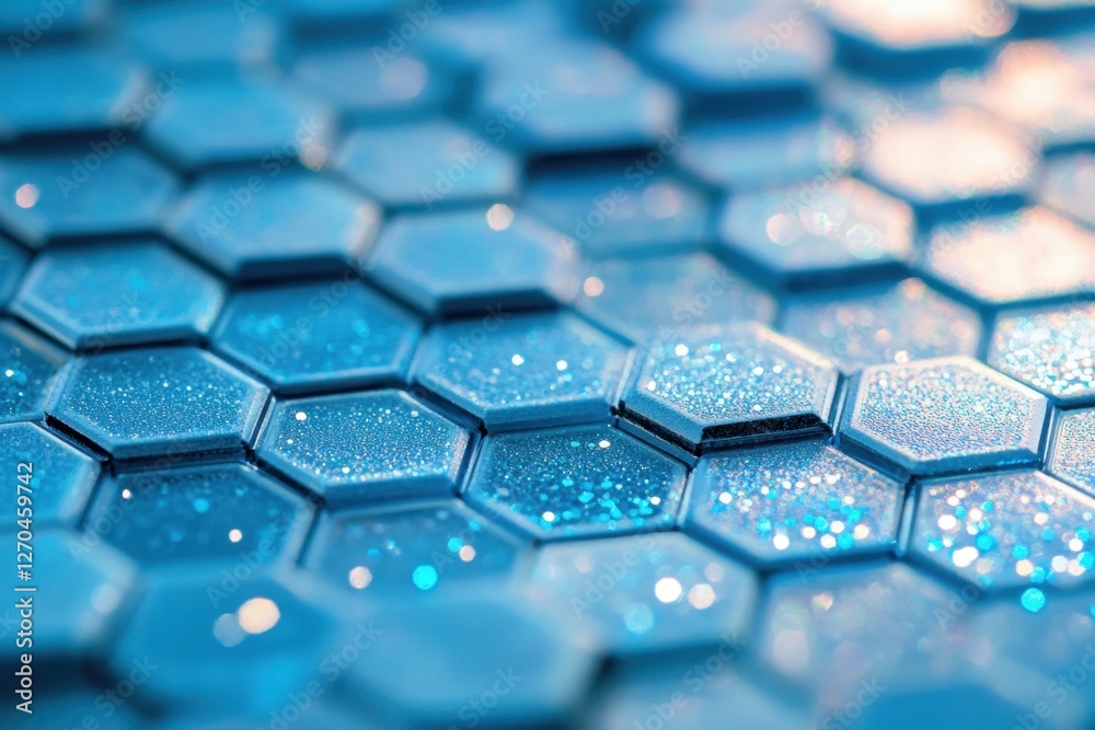 Fototapeta premium Abstract Blue Hexagonal Pattern with Sparkles and Shimmer Effects