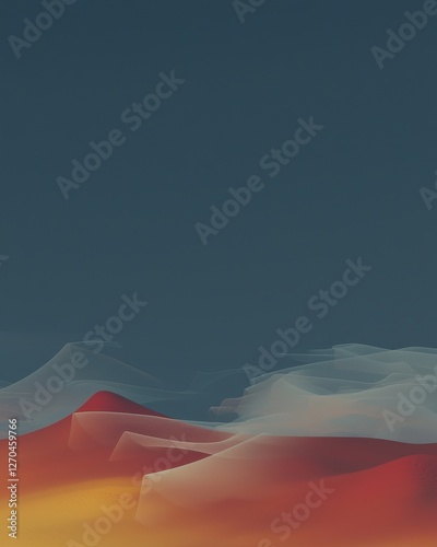 Abstract Desert Landscape with Colorful Dunes and Sky