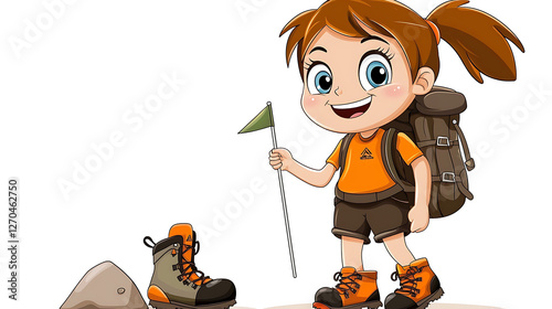 A girl is holding a flag and a backpack. generated using AI