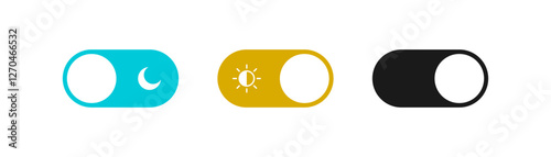 On Off toggle switch buttons. day night switch toggle - dark mode, light mode switch button - sun and moon icons