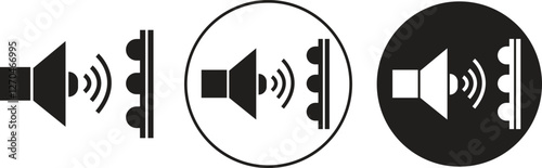 Set of soundproof vectors icons in trendy label styles. Acoustic insulation vectors signs. Acoustic panel illustration for website designs and mobile app isolated on transparent background.