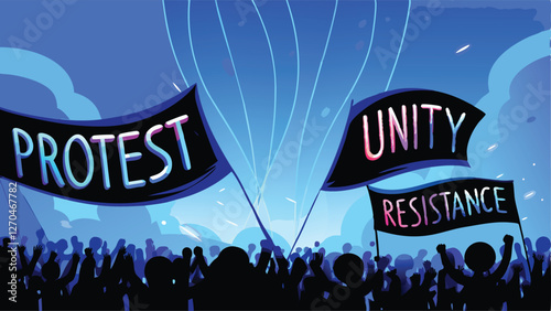 Create a striking image depicting a futuristic protest against a holographic ban, showcasing advanced technology and diverse protesters.