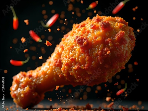 A photorealistic AI-generated Fiery Spicy Fried Chicken