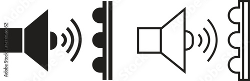 Set of soundproof vectors icons in trendy flat and outline styles. Acoustic insulation vectors signs. Acoustic panel illustration for website designs and mobile app isolated on transparent background.