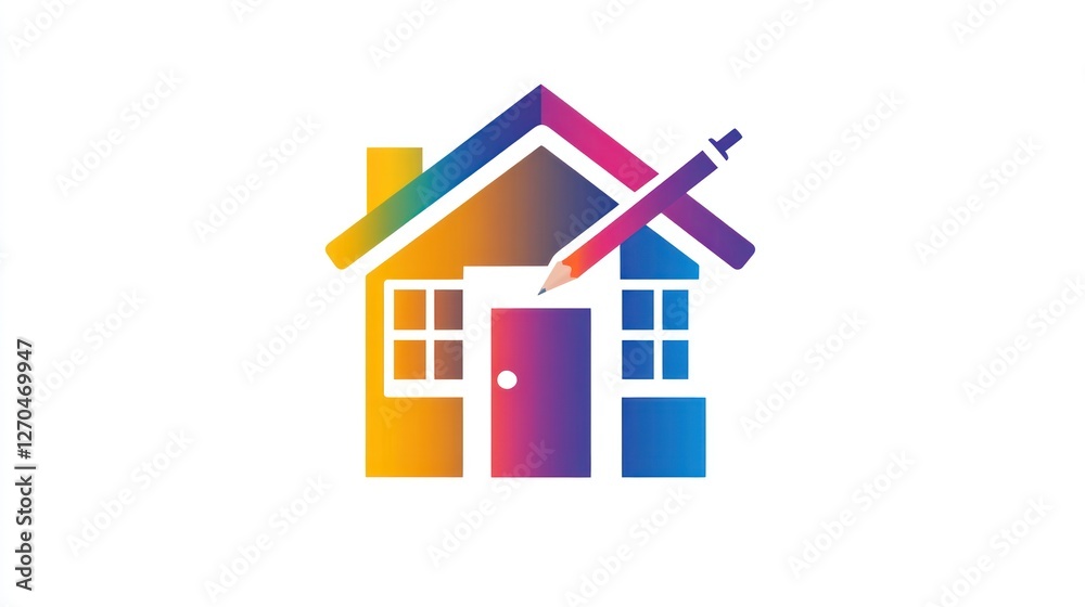 Colorful house design, architect pencil, home planning Colorful house design, architect pencil, home planning