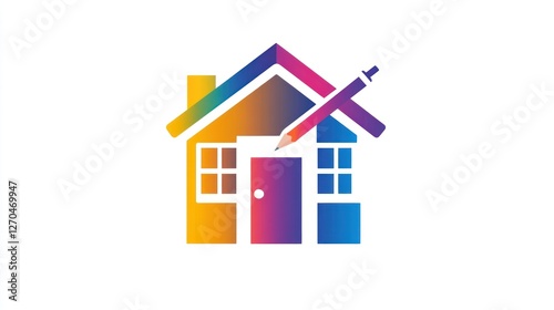 Colorful house design, architect pencil, home planning