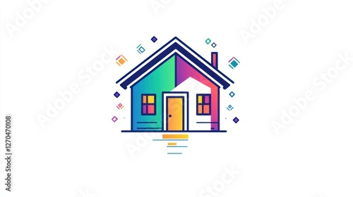 Wallpaper Mural Colorful house icon, new home, happy family, bright background, real estate Torontodigital.ca