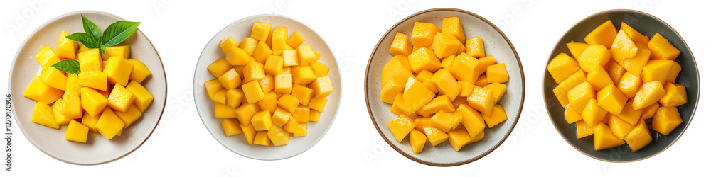 Set of a plate of fresh mango slices, isolated on a transparent background. Set of a plate of fresh mango slices, isolated on a transparent background.