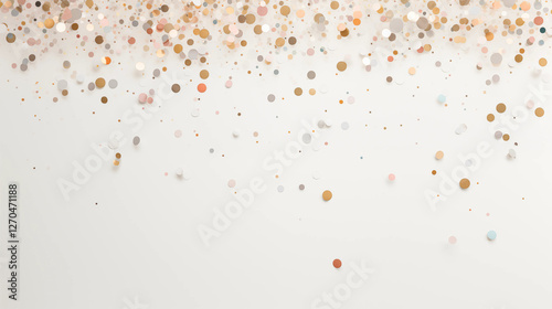 Neutral Pastel  Gold Confetti Scattered on White Background