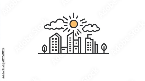 Sunny city skyline illustration, urban landscape, website design
