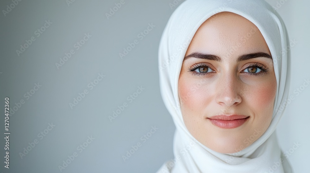 Woman in Hijab, Portrait, Neutral Background, Studio Shot, Possible use for Beauty Products Woman in Hijab, Portrait, Neutral Background, Studio Shot, Possible use for Beauty Products