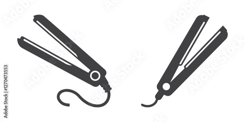 Professional Hair Straighten Icons Silhouette Vector Illustration