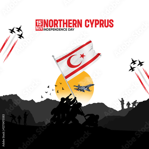 Northern Cyprus Independence Day celebration featuring the Northern Cyprus flag, the Northern Cyprus Army, and a patriotic flag design illustration. photo