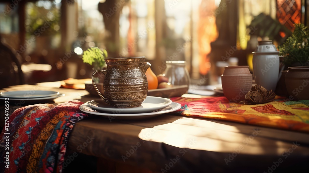 Fototapeta premium table blurred boho interior