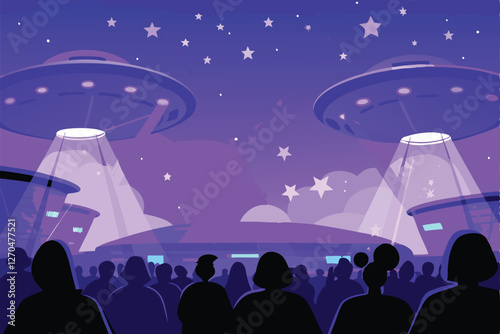 Futuristic presentation showcasing advanced alien technology; sleek devices, holographic displays, and intrigued scientists observe.