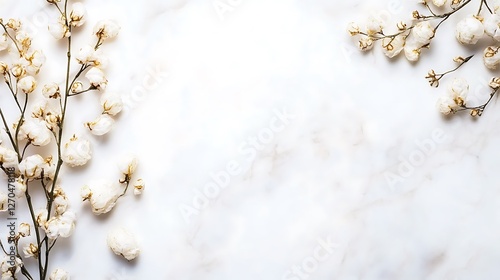 White Flowers Arranged on Marble Background