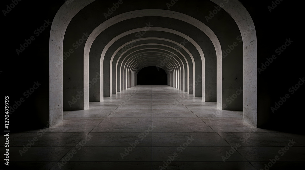Obraz premium Dark arched corridor, perspective, mystery, architecture, background